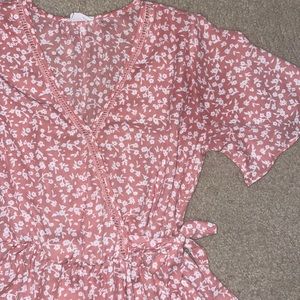 Floral Print Faux Wrap Top